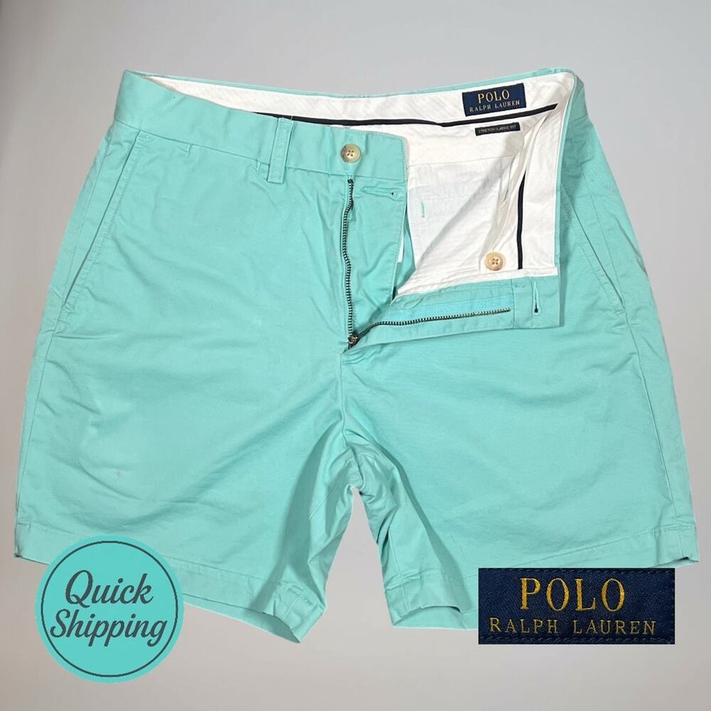 Polo Ralph Lauren Mens 30 x 6" Teal Blue Green Cotton Shorts Stretch Classic Fit - Picture 1 of 10